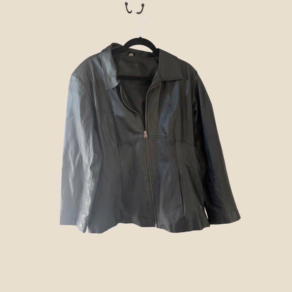 Jacqueline Ferrar Black Nappa Leather Zip Up Jacket Womens Large Lined Classic